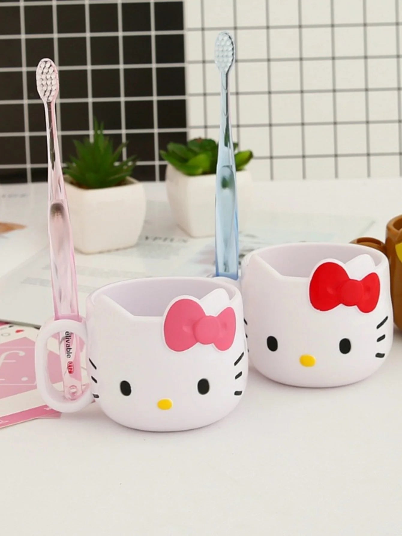 1/2pcs Kawaii Kitty Plastic Mug